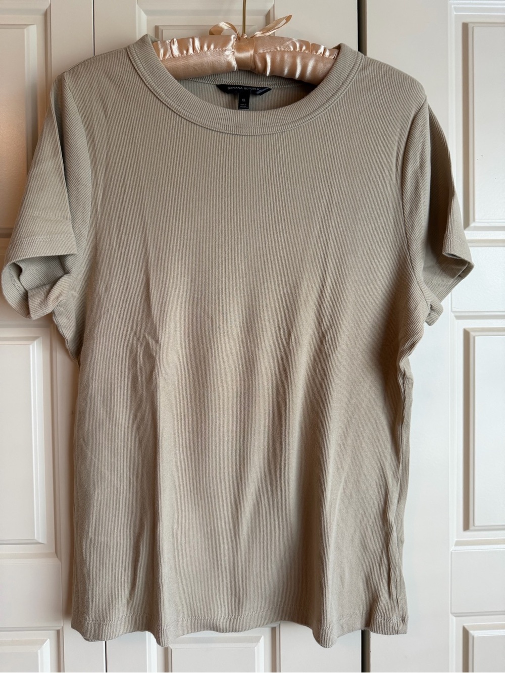 Banana Republic Neutral Ribbed Tee - Tan Short Sleeve Shirt, XL